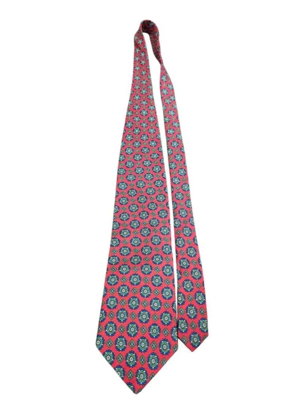 Vintage Burberrys of London 100% Silk Red Medallion Geometric Tie Made Italy